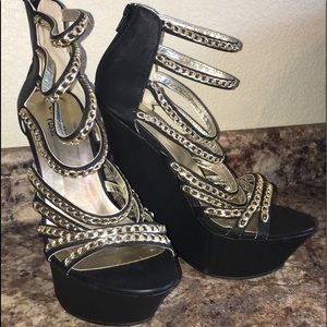 Gold Chained black hi-wedges (Charlotte Russe)